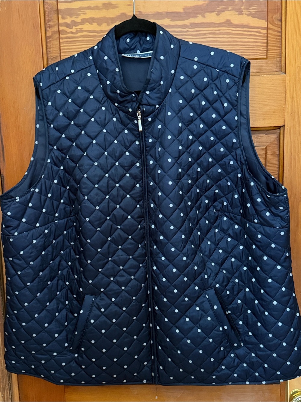 Karen Scott Sport Quilted Vest Blue with White Polka Dots and Pockets Size 3x